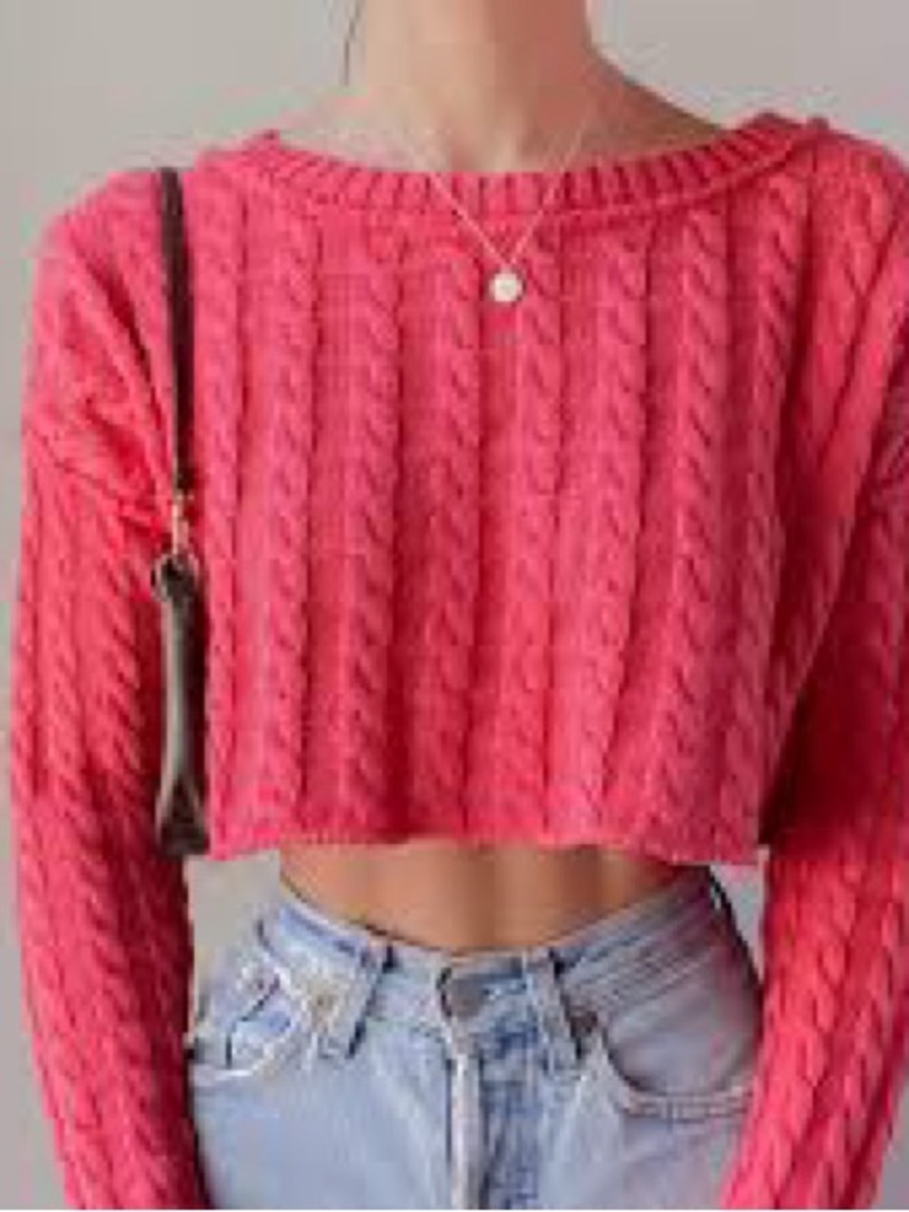 Free People Pink Cropped Cable Knit Sweater
